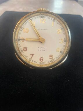 Vintage CORTLAND 8 Day Gold Alarm Clock! RARE & Runs!